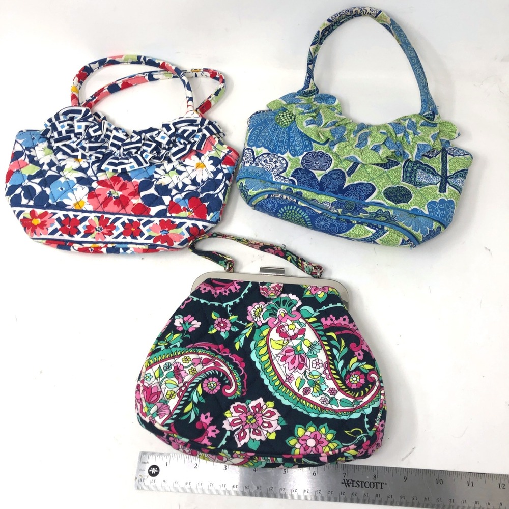Vera Bradley Bag Lot 7 Quilted Tote Cosmetic Mini Clasp Floral Paisley Multi - Picture 2 of 15